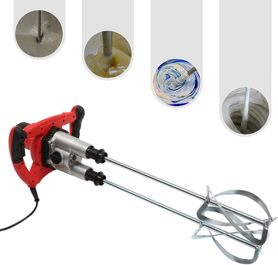 Handmixer Mortelmixer - 1800 W Vermogen - 6 Snelheden - Aluminiumlegering - Rood - Voor Beton En Verf