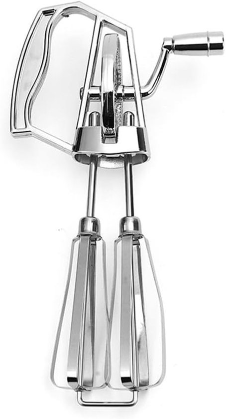 Handmixer Roestvrij Staal - Eierklopper Keuken - Beslag Maken - Mechanische Aandrijving - 31 cm Groot - Zilverkleurig