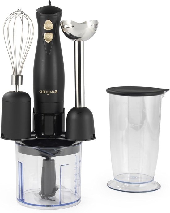 Handmixer Set - Keukenmixer Hakmolen - Voedsel Bereiden - 3-in-1 Multifunctioneel - 500 ml Kom - Zwart Goud