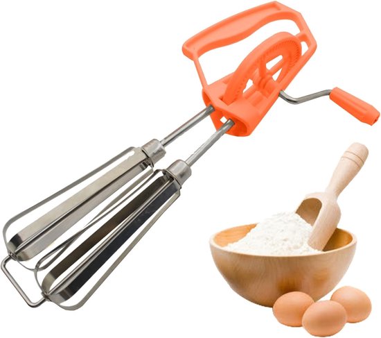 Handmixer Slinger - Eierklopper - Beslag Maken - Dubbele Mengkoppen - 25 cm Lengte - Oranje