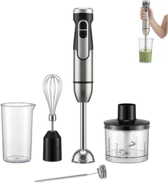 Handmixer Staafmixer - Keukenapparaat Set - Maaltijden Bereiden - Instelbare Snelheid - 425 cm - Zilver