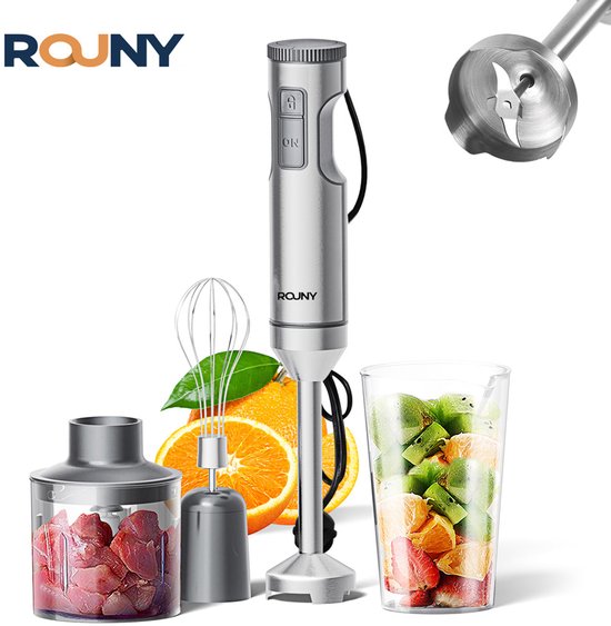 Handmixer - Staafmixer - Keukenmixer - Handblender - Roestvrij Staal - 700 ml Mengbeker - 500 ml Processor - Garde - 1200 W - 4-in-1 EU-stekker - Voor Keuken, Bakken en Koken
