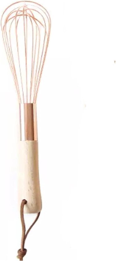 Handmixer Stainless Steel - Eierklopper Garde - Keuken Ingrediënten Mengen - Houten Handvat Rose Goud - 20x4 cm - Roségoud van Merkloos