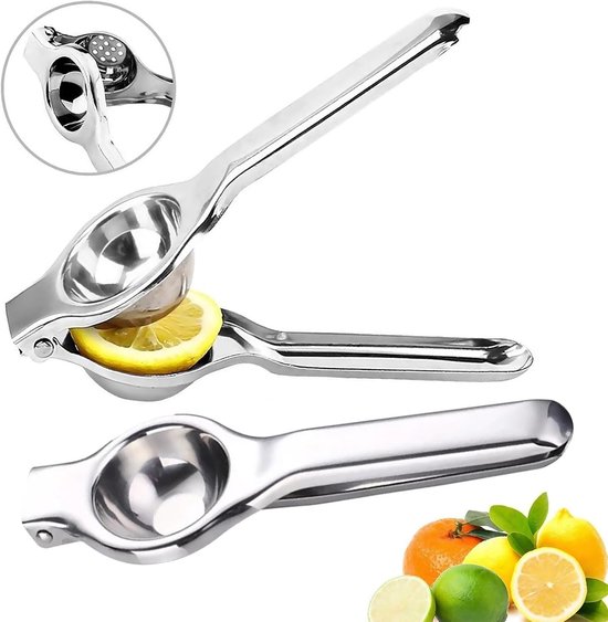 Handpers voor Citrusvruchten van Roestvrij Staal, 8 cm, Anticorrosief en Vaatwasmachinebestendig, Perfect voor Citroenen, Limoenen en Kleine Sinaasappels, Set van 2