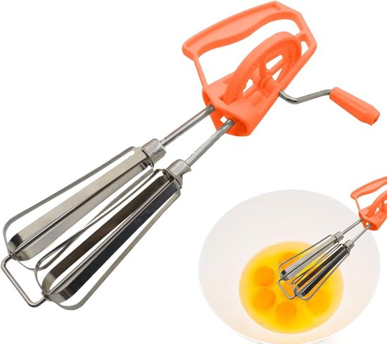 Handslinger Mixer - Eierklopper Garde - Beslag Maken - Dubbele Mengkoppen - 25 cm - Oranje