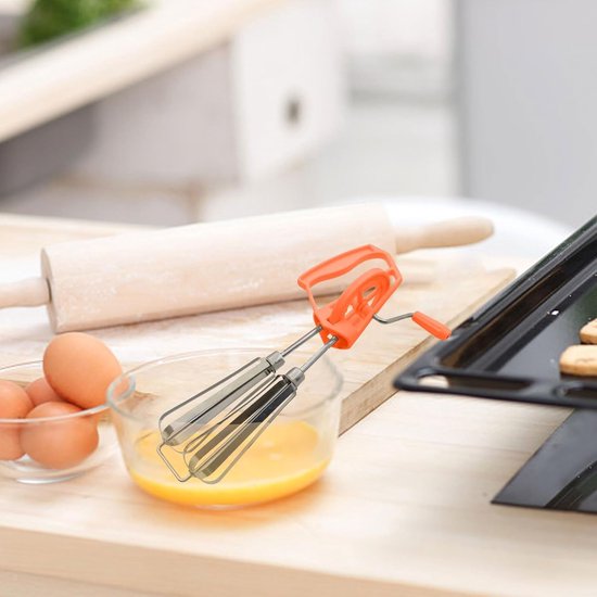 Handslinger Mixer - Eierklopper Garde - Beslag Mengen - Dubbele Mengkoppen - 25 cm - Oranje