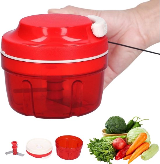 Handtrekgroentesnijder - Uienhakselaar - Hakmolen Gehaktmolen - Handmatig trekkoord Keukenmachine - Blender - Thuiskeuken Knoflookversnipperen - Keukenaccessoires - Rood van Merkloos