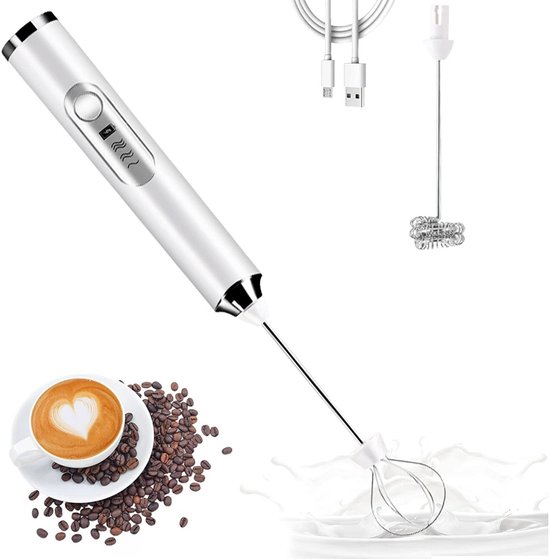 Handzame melkschuimer met USB-oplader, Geschikt voorzien van een dubbele garde/eieropschuimer en een elektrische minimixer met 3 snelheden Geschikt voor het maken van lattes, cappuccino's, warme chocolademelk en eieren. van Merkloos