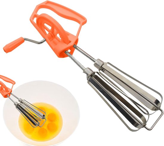 Handzwengel Mixer - Eierklopper Garde - Beslag Mengen - Roestvrij Staal - 20x7x7 cm - Oranje