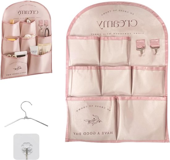 Hanging Bed Organizer met 7 Compartimenten, Ideaal voor Kleine Spullen, Ruimtebesparend en Stijlvol, 54.5 x 35 cm, Roze van Merkloos