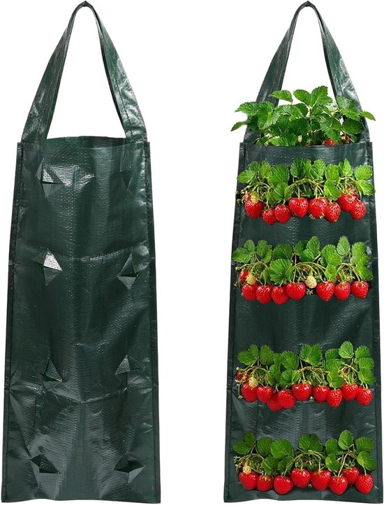 Hanging Vertical Plant Bag voor Aardbeien, Tomaten en Kruiden - Buitenplantzak met 8 Openingen voor Groenten en Planten van Merkloos