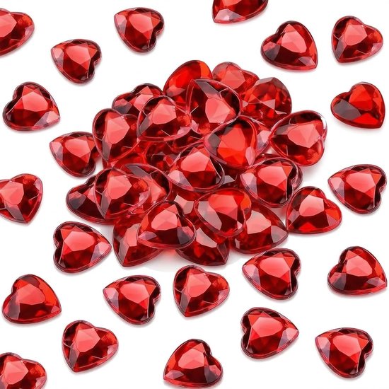 Hartvormige decoratie met rode diamantkristallen - 200 stuks voor feestelijke versiering van Merkloos