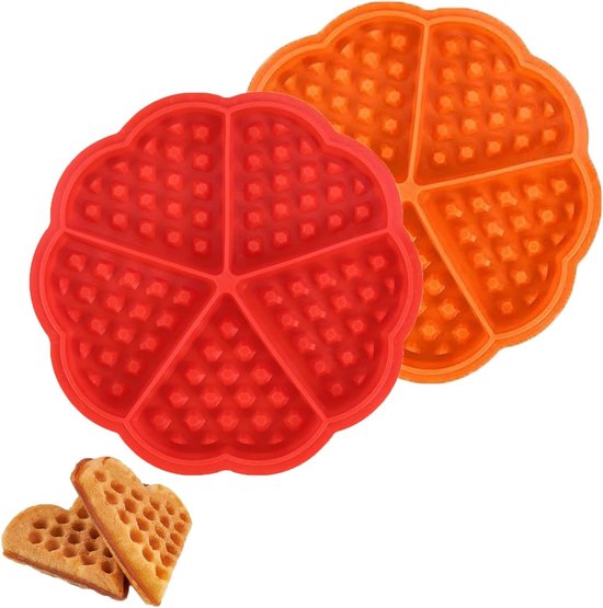 Hartvormige siliconen wafelvorm voor het maken van wafels en muffins, 2-delige set, eenvoudig in gebruik, perfect voor airfryer en bakplezier