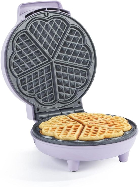 Hartvormige Wafelmaker - Wafelijzer - Romantisch Ontbijt - PFAS-vrije Platen - 18 cm - Paars