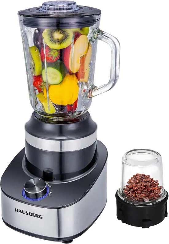Hausberg Blender 2 in 1 HB-7765 - 500W - met koffiemaler -1500ML glazen beker van Merkloos