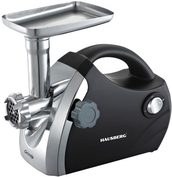 Hausberg HB-3430NG Vleesmolen Zwart – 1800 W Elektrische Gehaktmolen – 3 Snijplaten (3/5/7 mm) – ON/OFF/Reverse – RVS Messen & Niet‑Slip Voeten – Voor Huis & Hobby van Merkloos