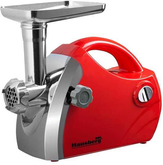 Hausberg HB-3430RS Vleesmolen – 1800W – Aluminium – 3 Snijplaten – Reverse Functie – Rood van Merkloos