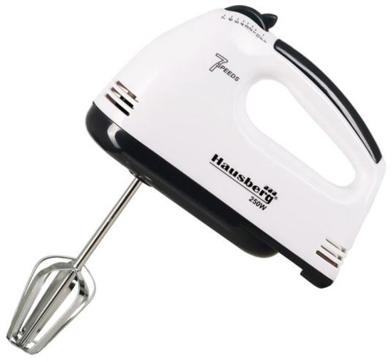 Hausberg HB-4112NG – Handmixer – 250W – 7 Snelheden + Turbo – Inclusief Gardes & Deeghaken – Wit/Zwart van Hausberg