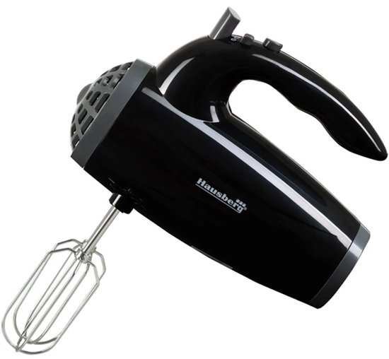 Hausberg HB-4119NG Handmixer – 300 W koperen motor – 5 snelheden + turbofunctie – RVS gardes & deeghaken – Zwart van Hausberg