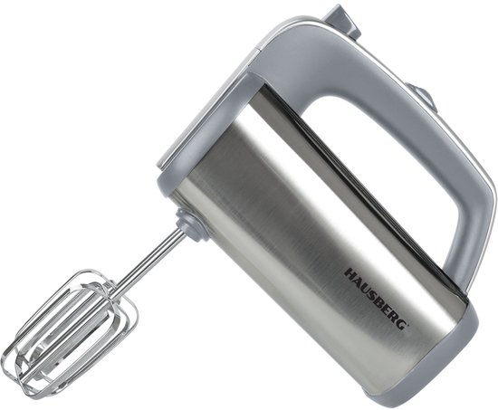 Hausberg HB-4201GR Handmixer 250-400 W | 5 Snelheden + Turbo | RVS-Behuizing Met Kloppers & Deeghaken – Grijs Compact Mix-Hulpje van Hausberg