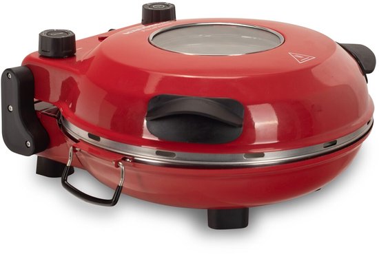 Hausberg HB-675RS XL Pizza Oven 1200-1400W - Elektrische Pizzabakker Met Pizzasteen 12″ - Instelbare Thermostaat - Rood