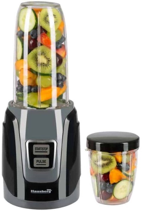 Hausberg HB-7675NG Blender Set 1000 W | 3 BPA-vrije Bekers + Pro Extractor-messen | Zwart Smoothie Blender