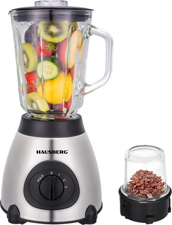 Hausberg HB-7762 Glazen Blender – 1,5 Liter – 600W – 2 Snelheden + Pulse – Smoothies & IJs Crushen