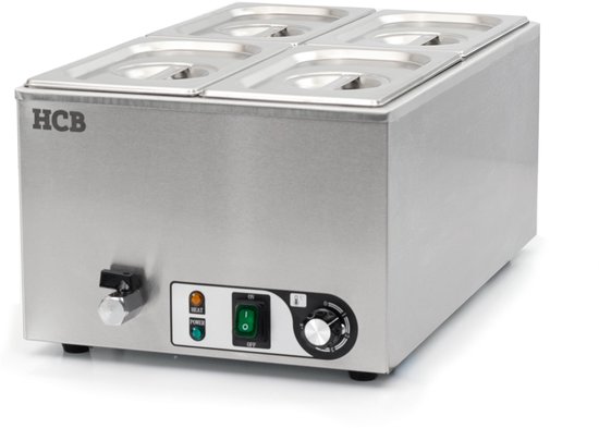 HCB® - Professionele Horeca Bain marie - 4 x 1/4 GN - 230V - RVS / INOX - Buffetwarmer Elektrisch - 60x34x26 cm (DxBxH) - 9 kg - 8671