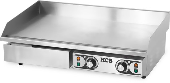HCB® - Professionele Horeca Bakplaat - glad - 2 x 230V - RVS / INOX - Electrisch Teppanyaki Grill apparaat - 47x73x25 cm (DxBxH) - 23 kg - 2572