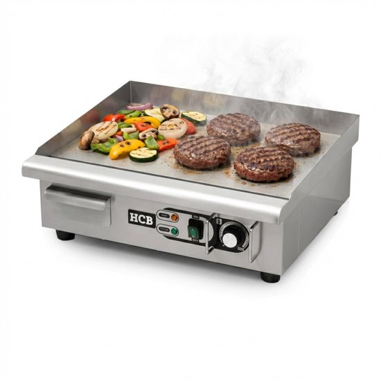 HCB® - Professionele Horeca Bakplaat Glad - 55 cm - 230V - RVS / INOX - Electrisch Teppanyaki Grill apparaat - 23 kg - 2800