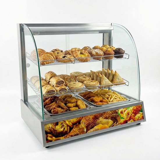 HCB® - Professionele Horeca Warmhoudvitrine - 230V - RVS / INOX - 47x66x61.5 cm (DxBxH) - 15 kg - 7054