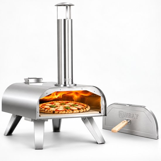 HEAT Pizza Pellet Oven - Houtpellet Pizzaoven voor Buiten - Inclusief Pizzasteen - RVS Dubbelwandig - Inklapbaar - 450-500°C