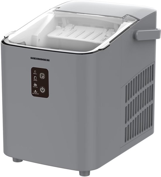 Heinner Glacio IJsblokjesmachine – 120 W – 12 kg/24 u – 8 IJsblokjes per 9 min – 1 L Watertank – 2 Formaten IJsblokjes – Reinigingsfunctie – Uitneembare IJsmand – Zilver