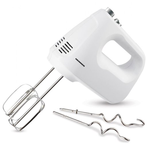 Heinner Handmixer – 250 W – 6 Snelheden + Turbo – RVS Kloppers & Deeghaken – Uitwerpknop – Wit