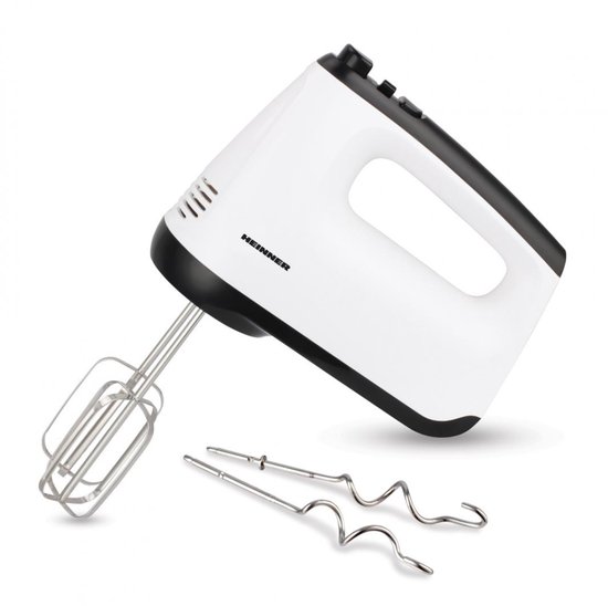 Heinner Handmixer – 400 W – 6 Snelheden + Turbo – 2 RVS Kloppers & 2 RVS Deeghaken – Uitwerpknop – Zelfstaand Ontwerp – Wit/Zwart