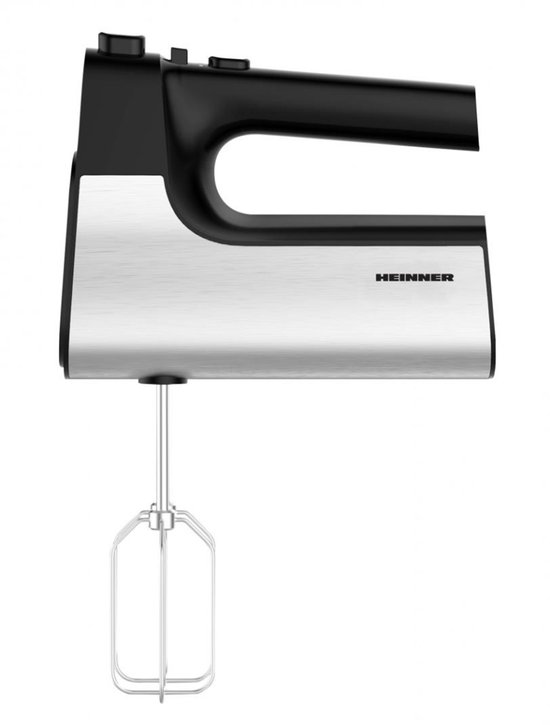 Heinner Handmixer - 500 W - 5 Snelheden + Turbo - RVS Kloppers & Deeghaken - Uitwerpknop - Zwart/RVS van Heinner