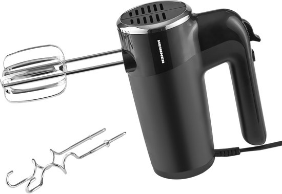 Heinner Handmixer – 6 Snelheden met Turbo – 300 W – Ejectknop – 2 RVS Deeghaken & 2 Mixers – Zwart
