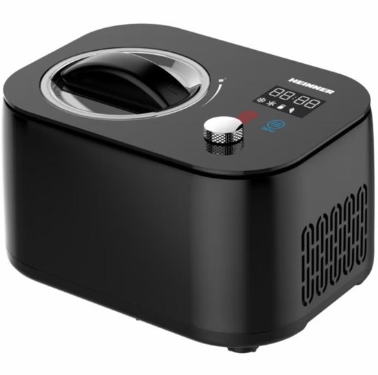 Heinner IJsmachine – 100 W – 1 L – Ingebouwde Compressor – LED-display – Touchbediening & Draaiknop – IJs-, Yoghurt-, Meng- & Koelfunctie – Uitneembare IJskom – Zwart