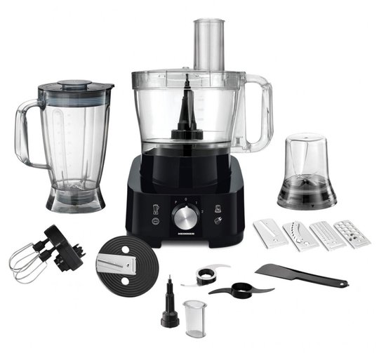 Heinner Multifunctionele Foodprocessor – 1000 W – Mengkom 3,5 L – Blender 1,8 L – 2 Snelheden en Pulsstand – Hak-, Kneed-, Snij-, Rasp-, Klop- en Maalfunctie – Zwart