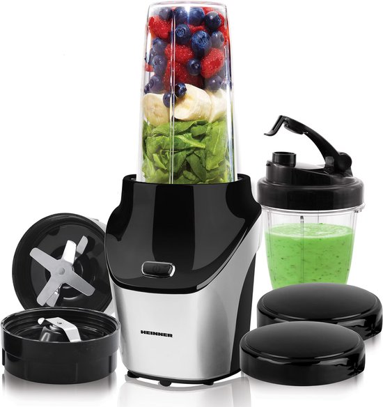 Heinner Sportblender - 1000W - 18.000 rpm - 0,45L & 1L Tritan Bekers - BPA-vrij - RVS Messen - Grinder - Pulse Functie - Zwart/Inox van Heinner