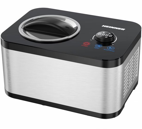 Heinner SweetFreeze IJsmachine – 120 W – 1,5 L – Ingebouwde Compressor – LED-display – Touchbediening & Draaiknop – IJs-, Yoghurt-, Meng- & Koelfunctie – Uitneembare IJskom – Zwart/RVS