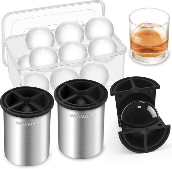 Heldere IJsbal Maker - 6,3 cm - Compact Ontwerp voor Whisky en Cocktails - 2 Stuks met Ijstong en Ijsdoos van Merkloos