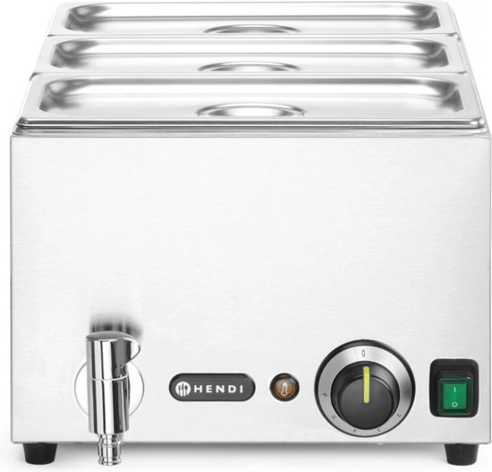HENDI Bain-marie set met afvoerkraan – 3x GN 1/3 en deksel – energiebesparend – roestvrij staal – 230V/1000W