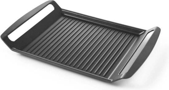 HENDI Grillplaat gietaluminium - inductie en oven - 390x260 mm - geribbeld - anti-aanbak