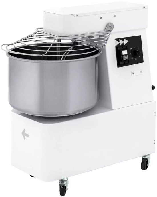 HENDI spiraalmixer met vaste kom 22 liter - rvs kom en gelakte stalen behuizing - 38,5x67x72,5 cm - wit - 2 snelheden, timer - voor deeg in bakkerij en pizzeria van HENDI