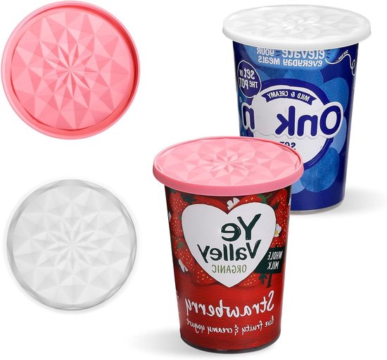 Herbruikbare Deksel - Yoghurt Deksel - Vers Houden - Dubbele Functie - 10x10cm - Roze Wit van Merkloos