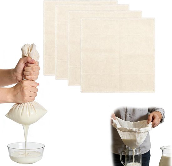 Herbruikbare Filterdoeken voor de Keuken – Kaasdoek, Yoghurtdoek, Groentensapdoek – Ongebleekt Katoen, Perfect voor Zelfgemaakte Kaas, Yoghurt en Sap (50x50cm & 60x60cm)