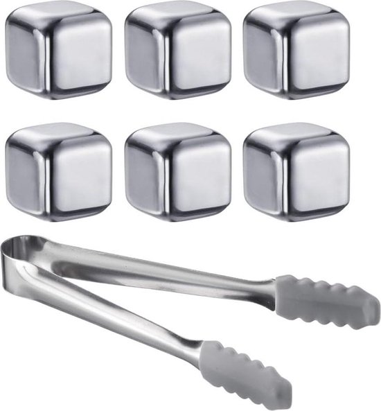 Herbruikbare IJsblokjes met Tang - Ideaal voor Drankjes Koelen zonder Verdunnen - Praktische Koelblokjes van RVS 7 Stuks van Leaflets