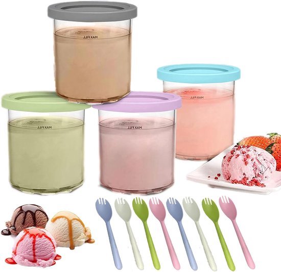 Herbruikbare Ijspinnen met Deksels - 4 Stuks + 8 Lepels - BPA-vrij en Vaatwasmachinebestendig van Merkloos