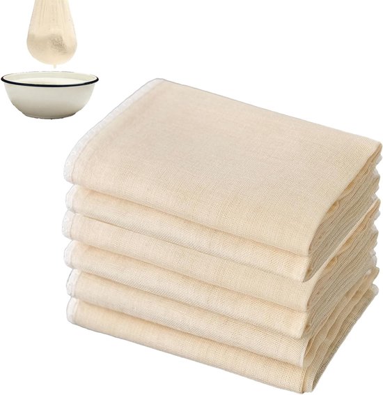 Herbruikbare Katoenen Doekjes, Set van 6, 50 x 50 cm, Ideaal voor Yoghurt, Notenmelk en Sap, Keukenhanddoeken voor Kaas en Zeefdoeken